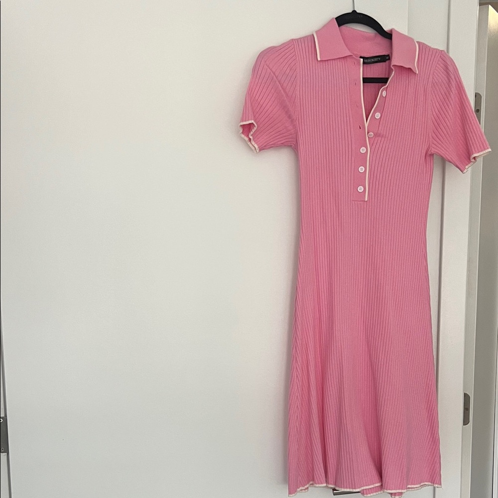 Pink Polo Collar Dress